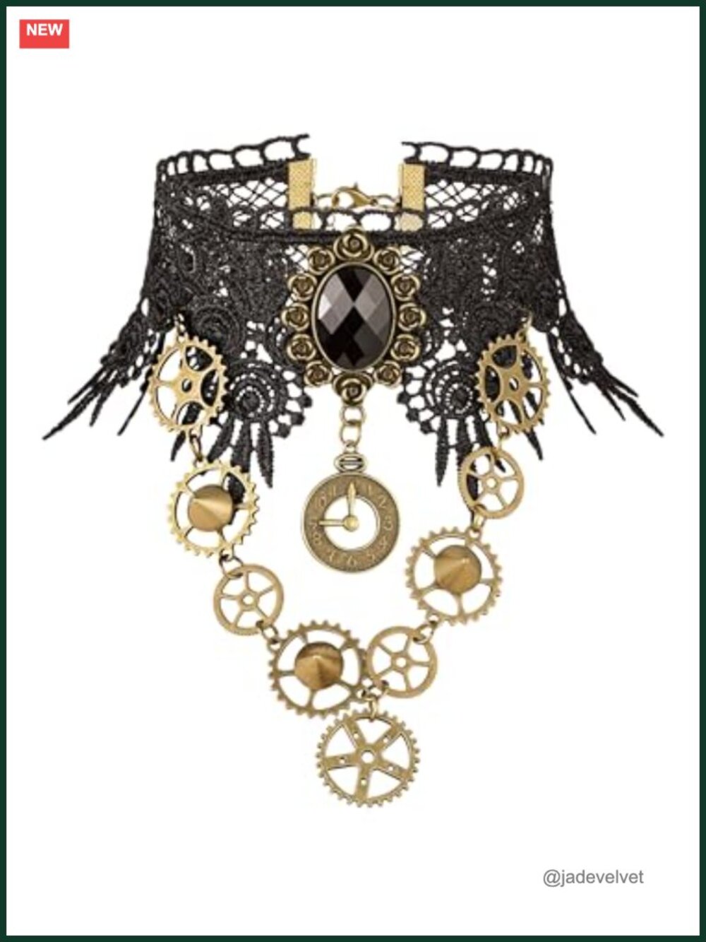 Gothic Steampunk Lace Choker Necklace with Extender Chain